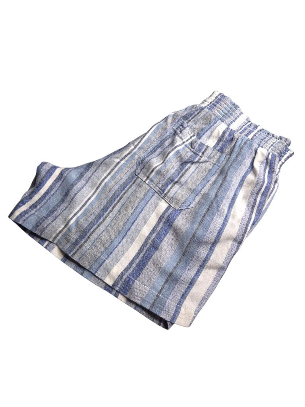 Briggs Womens Striped Linen Blend Elastic Waist Shorts Large Pockets Blue White